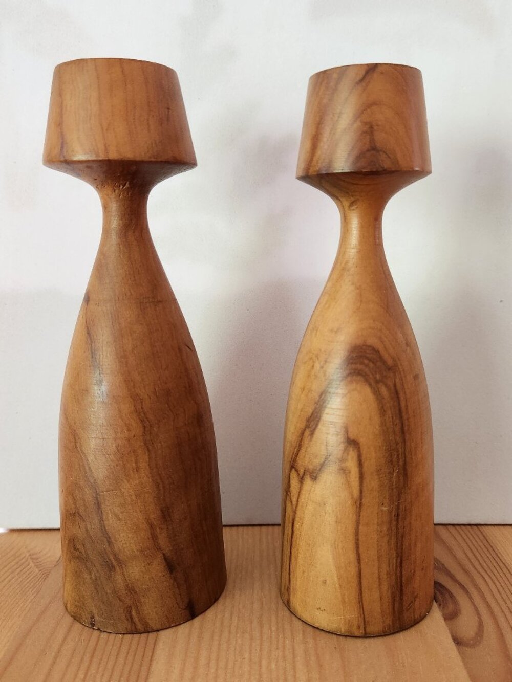 Vintage MCM Wood Candle Holders
